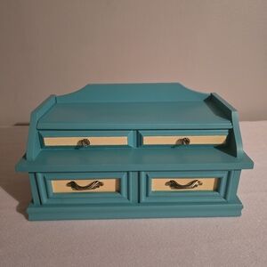 Teal Wooden Organizer with Drawers